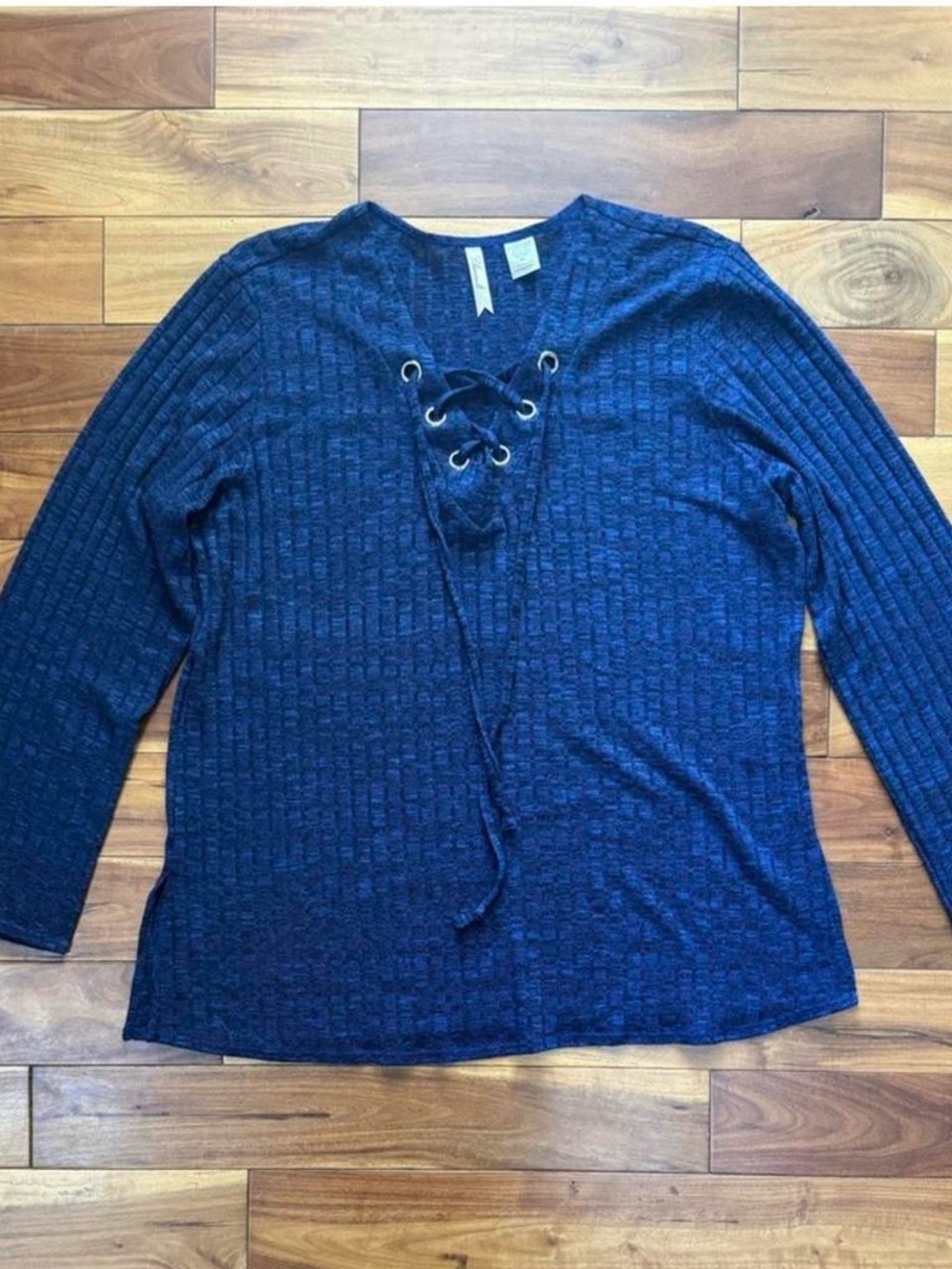 Women's Chenault Navy Lace-Up Ribbed Top